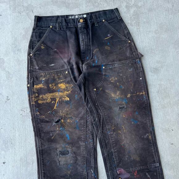 Vintage Y2K Carhartt faded black double knee work wear carpenter pants - Picture 2 of 10
